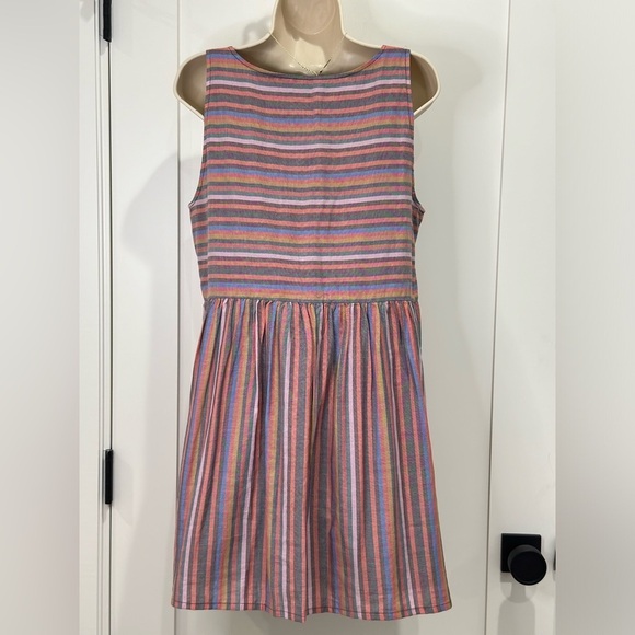 Madewell Rainbow Striped Mini Dress Scoop Neck Babydoll Tank Button Front Medium - Picture 3 of 9